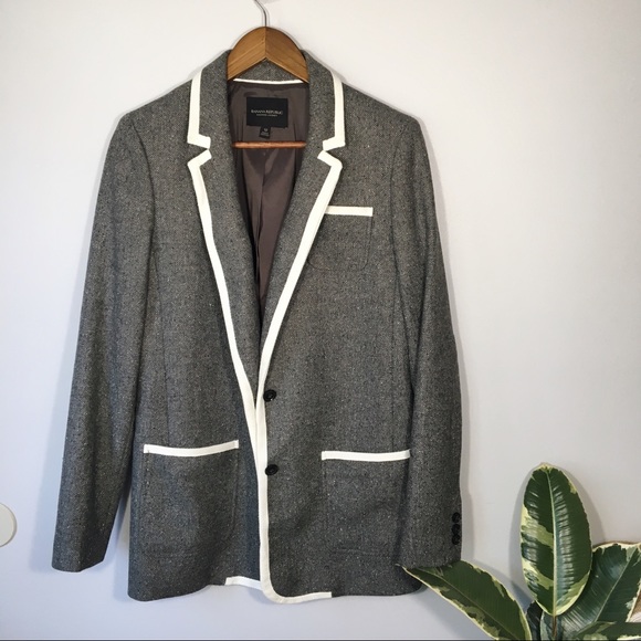 Banana Republic Jackets & Blazers - Banana Republic Piped Grey Hacking Jacket Blazer